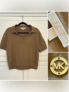 Michael Kors Super Soft Knit Collared Short Sleeve Lightweight Sweater Top